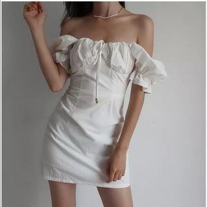 Summer White Women Dress Elegant Puff Sleeve